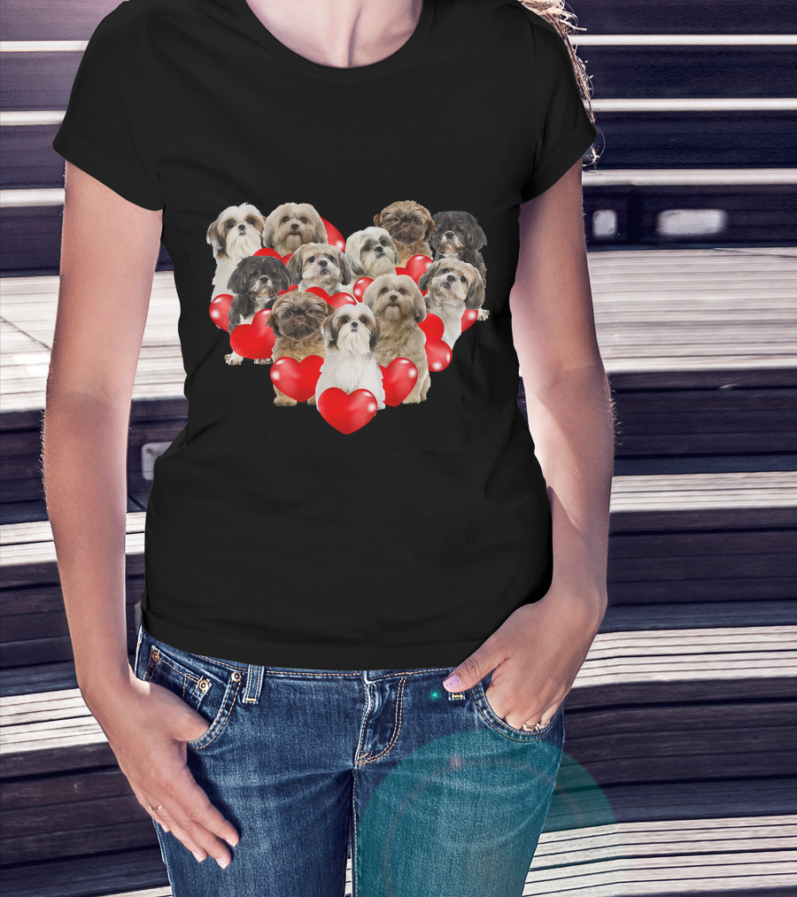 Shih Tzu Heart Puppies Valentine's Day Dog Love T-Shirt