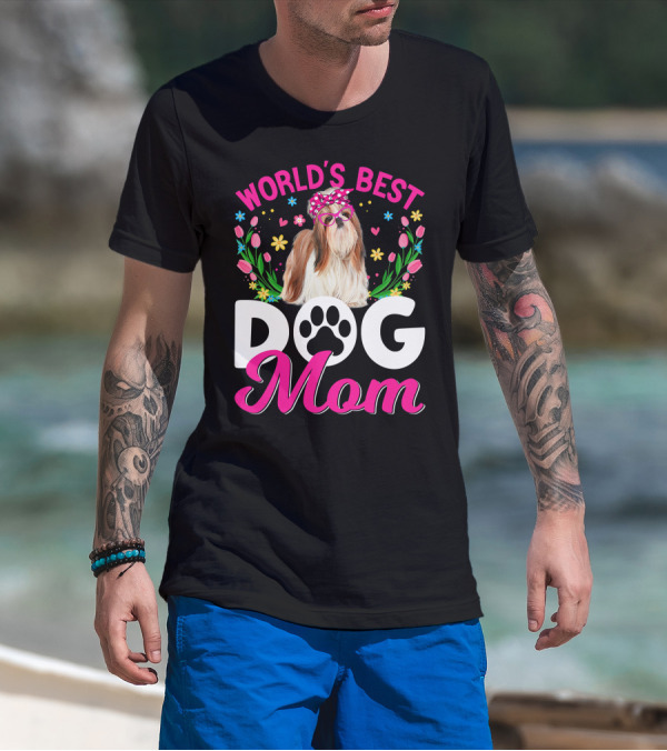 World's Best Shih Tzu Dog Mom Floral T-Shirt