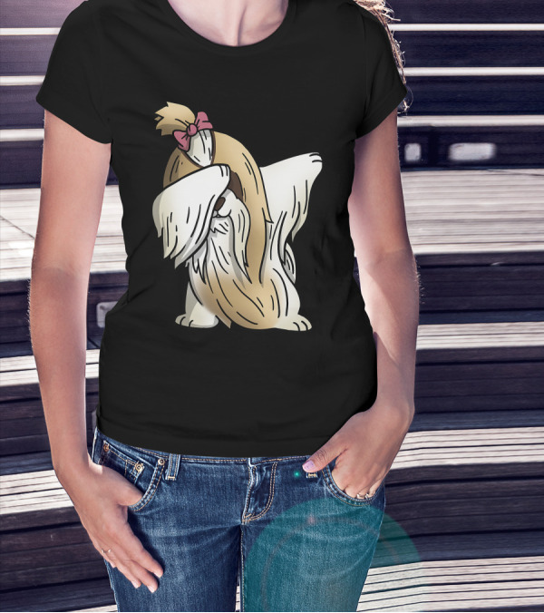 Dabbing Shih Tzu Dab Dance Long-Coated Dog With Bow T-Shirt