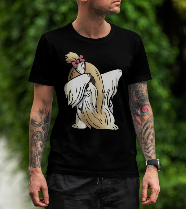 Dabbing Shih Tzu Dab Dance Long-Coated Dog With Bow T-Shirt