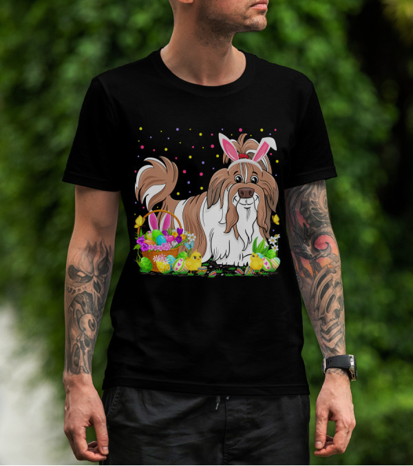 Easter Shih Tzu Dog Bunny Egg Hunting Festive Basket Chicks T-Shirt