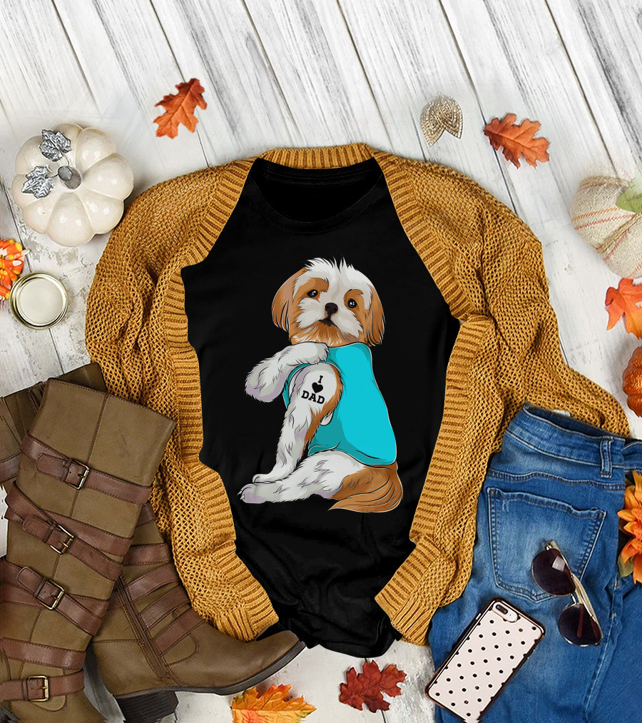 Fun Shih Tzu I Love Dad Tattoo Dog T-Shirt