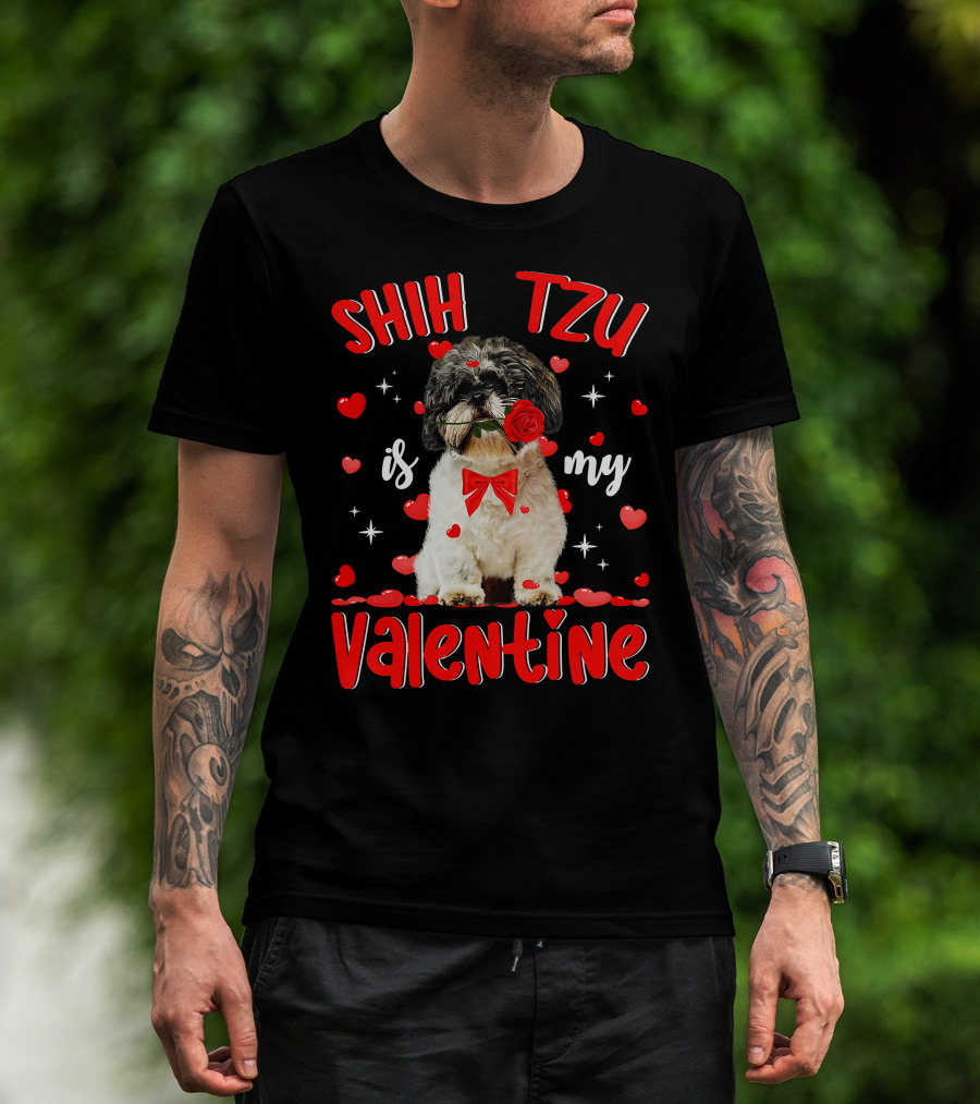 Shih Tzu Valentine Dog Dad Dog Mom T-Shirt