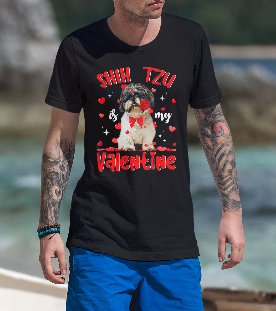 Shih Tzu Valentine Dog Dad Dog Mom T-Shirt