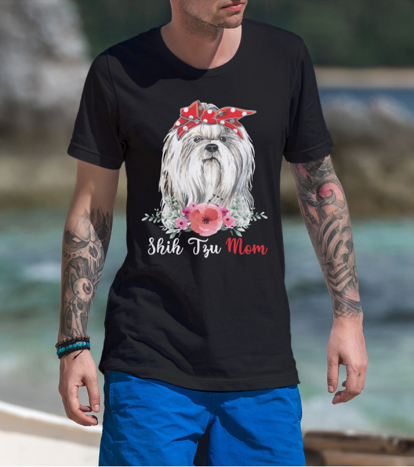 I Shih Tzu Not Funny Shih Tzu Mom Dog Lovers With Red Bow And Flowers T-Shirt