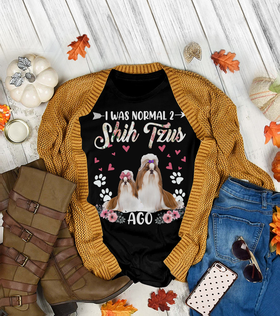 I Was Normal Two Shih Tzus Ago Shih Tzu Floral Hearts T-Shirt