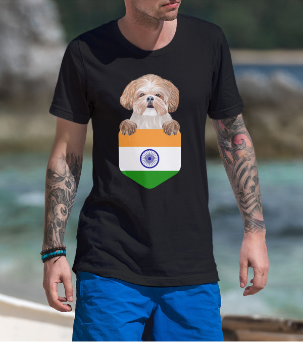 India Flag Shih Tzu Dog Pocket Companion T-Shirt
