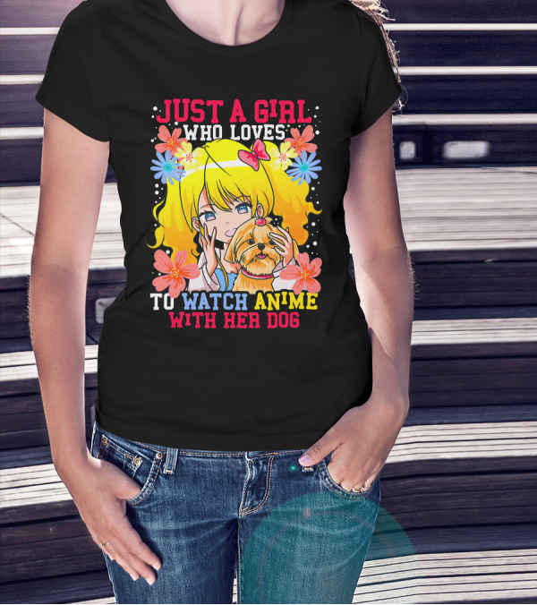 Just A Girl Watch Anime With Her Dog Shih Tzu Pup Manga T-Shirt