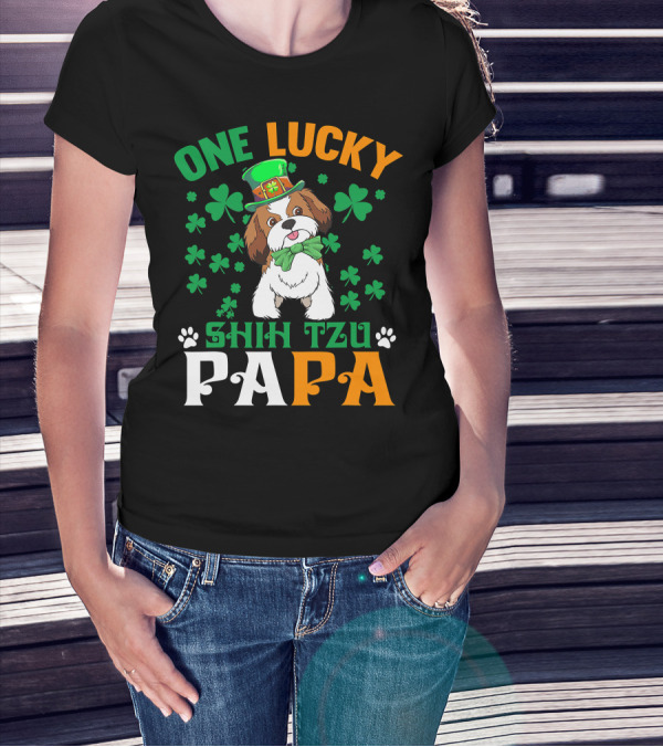 One Lucky Shih Tzu Papa St Patricks Day Dog Hat Clover T-Shirt