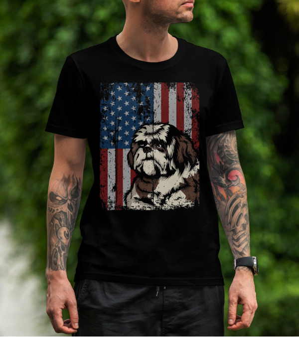 Shih Tzu American Flag Patriotic Owner T-Shirt