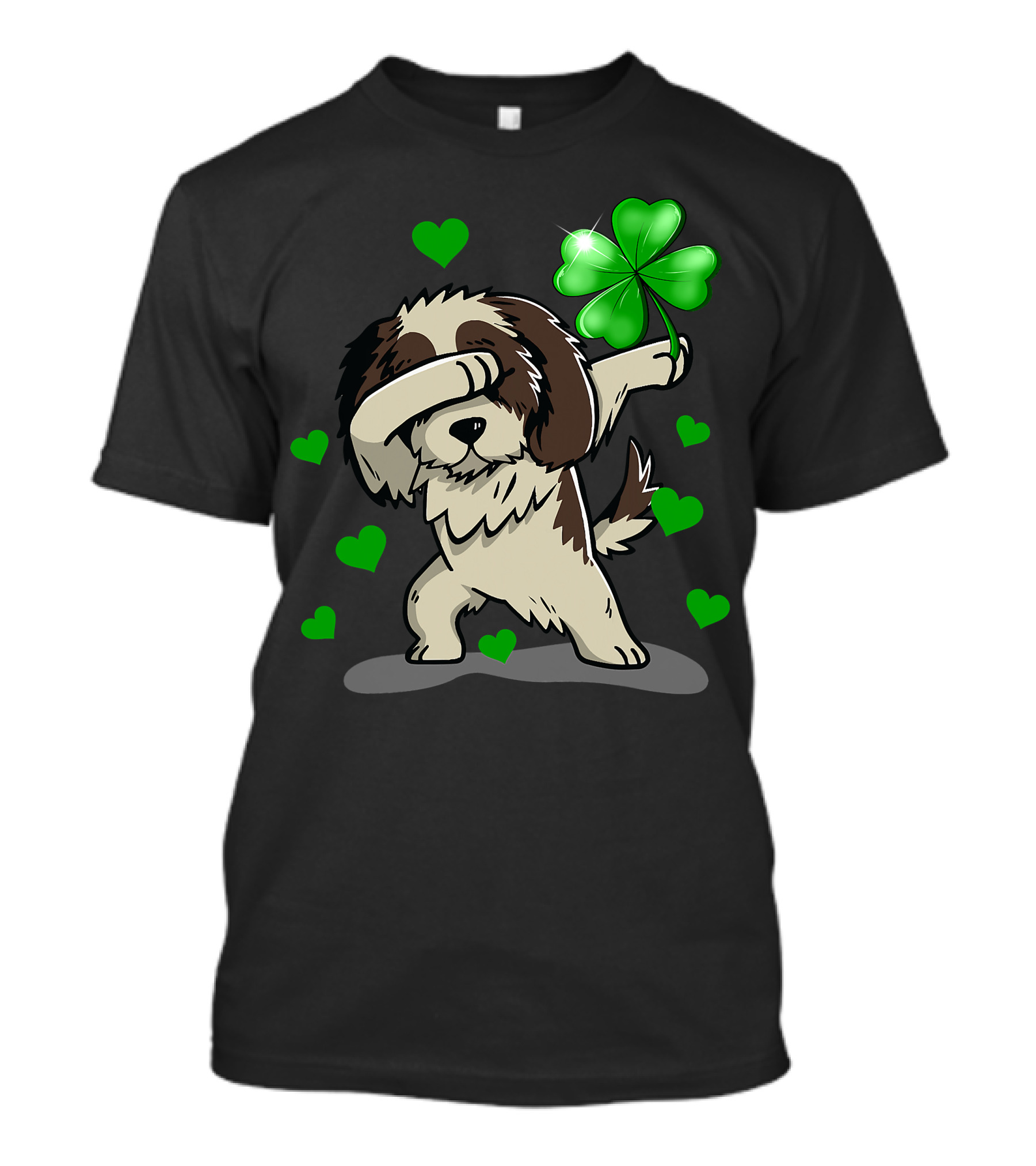Shih Tzu Dabbing With Green Shamrock And Hearts T-Shirt