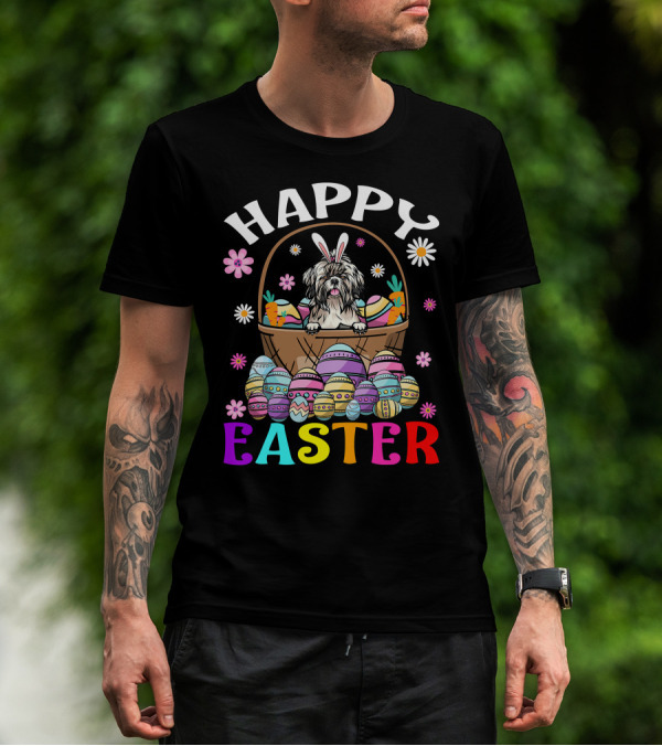 Shih Tzu Easter Bunny Dog With Colorful Eggs And Basket T-Shirt