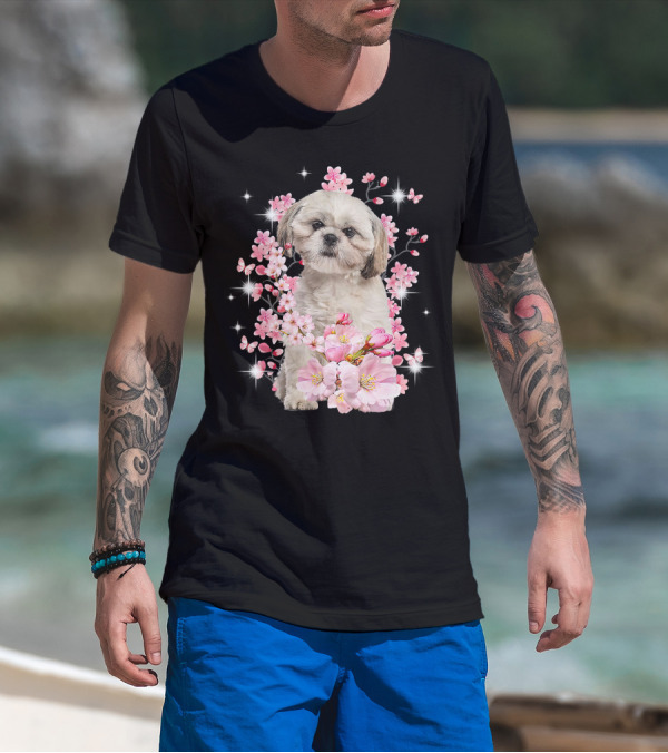 Shih Tzu Dog Sakura Japanese Cherry Blossom T-Shirt