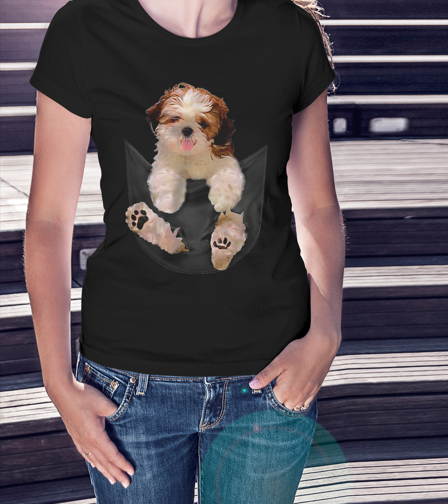 Shih Tzu Dog Pocket Ripper Lover Puppy In Pocket T-Shirt