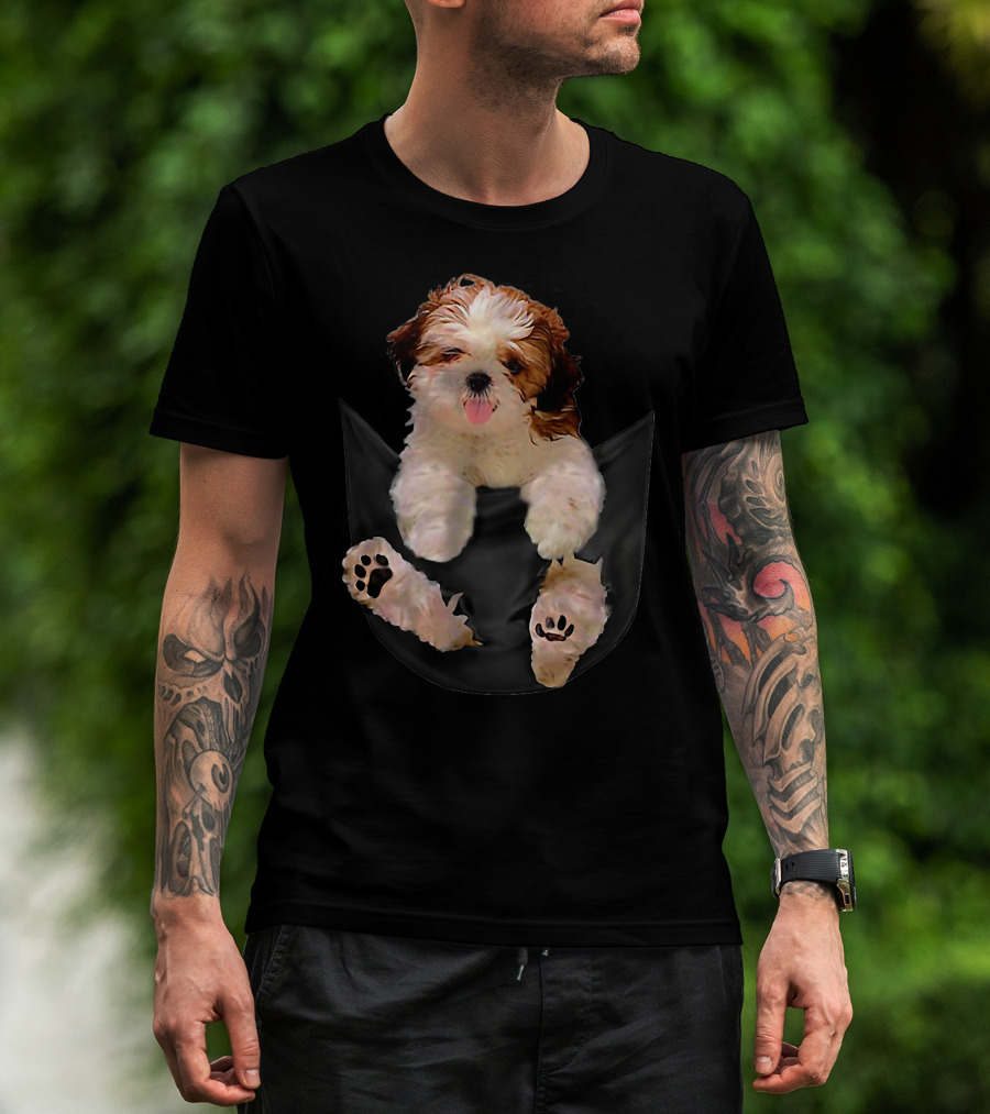 Shih Tzu Dog Pocket Ripper Lover Puppy In Pocket T-Shirt