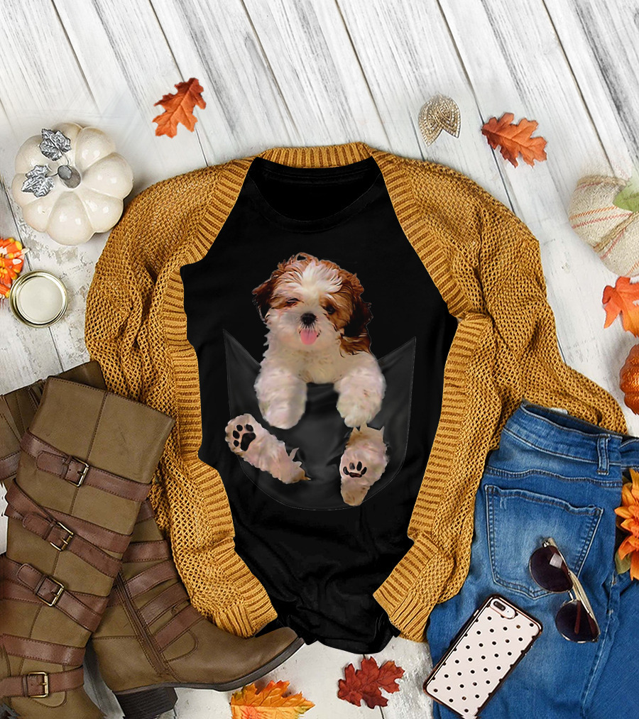 Shih Tzu Dog Pocket Ripper Lover Puppy In Pocket T-Shirt