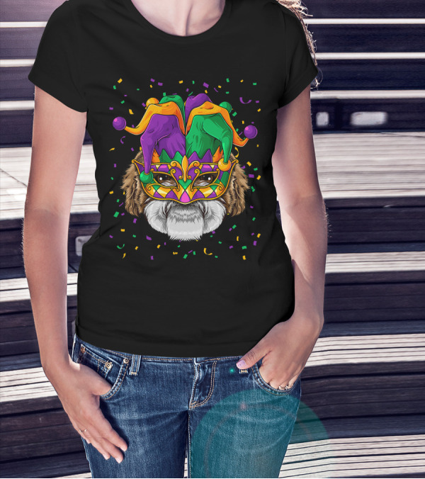 Shih Tzu Dog Mardi Gras Carnival Jester Festi T-Shirt