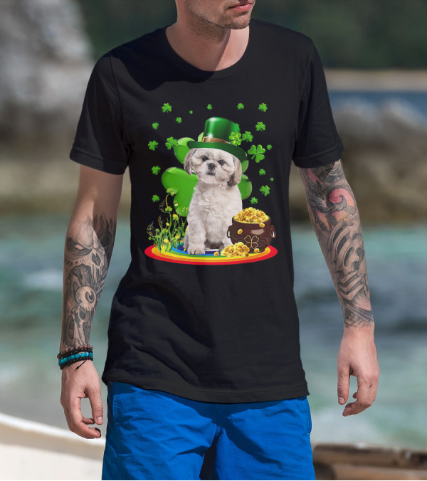Shih Tzu Irish Shamrock St Patricks Day Lover With Pot Of Gold T-Shirt