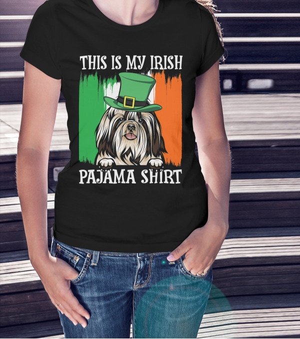 St Patrick's Day Shih Tzu Irish Flag Hat Pajama Vibe T-Shirt