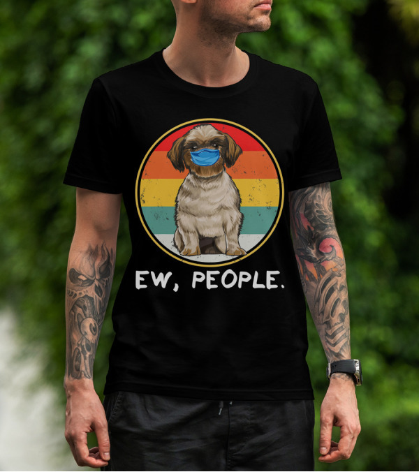 Vintage Ew People Shih Tzu Dog Wearing Face Mask T-Shirt