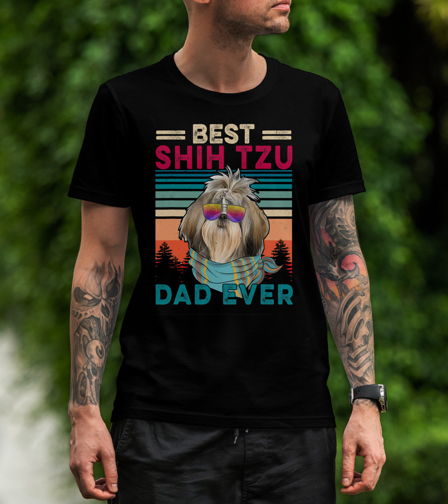 Best Shih Tzu Dad Ever Vintage Cool Dog Fath T-Shirt