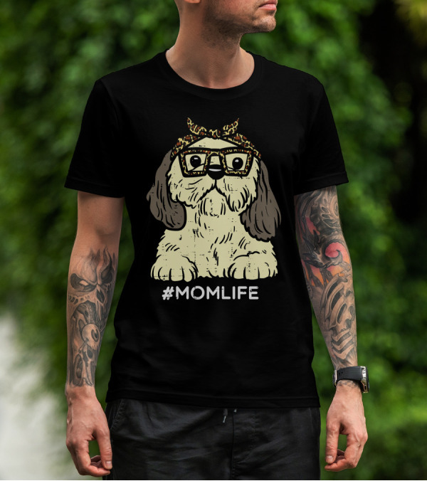 Shih Tzu Leopard Bandana Glasses #MomLife Mothers T-Shirt