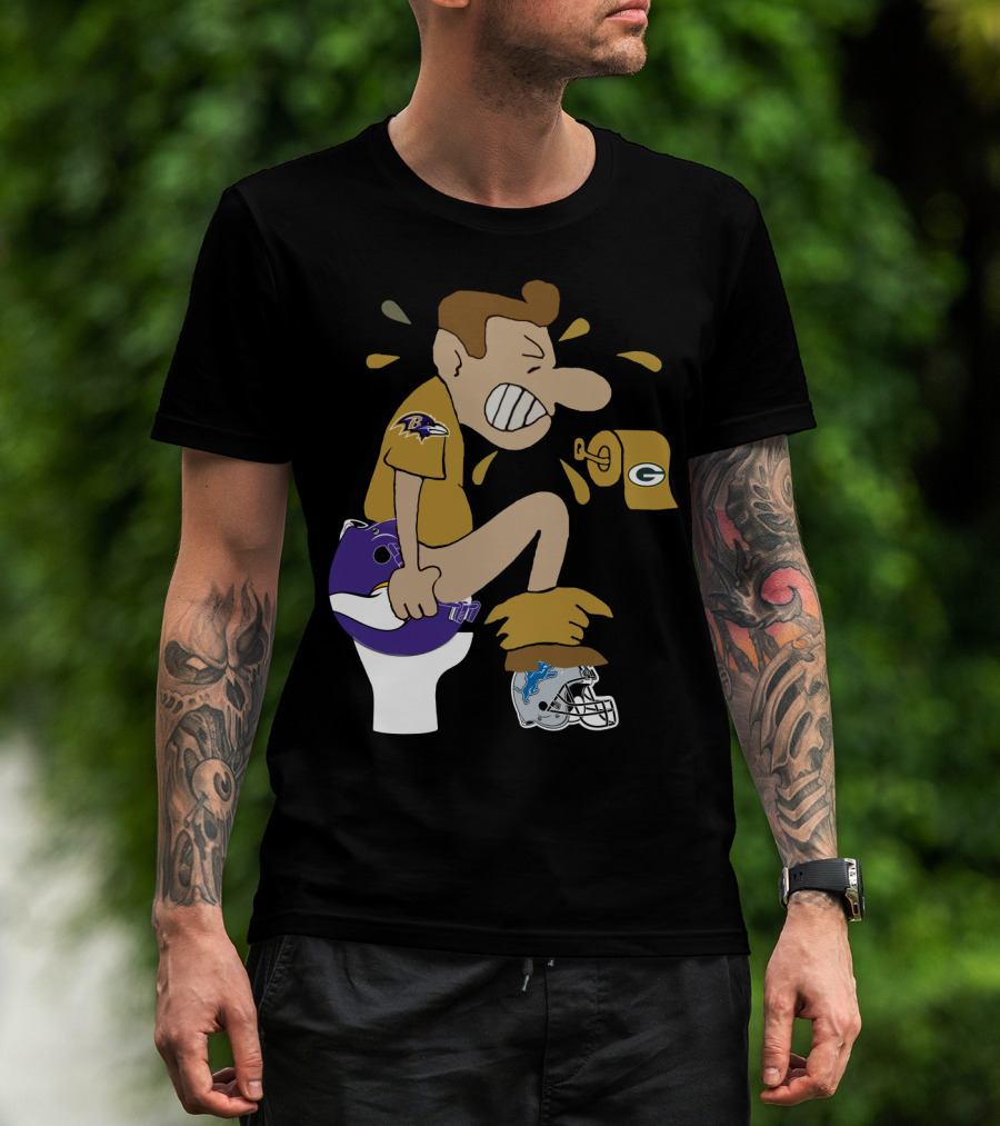 Baltimore Ravens Toilet Humor With Green Bay Packers And Detroit Lions Football Rivalry T-Shirt