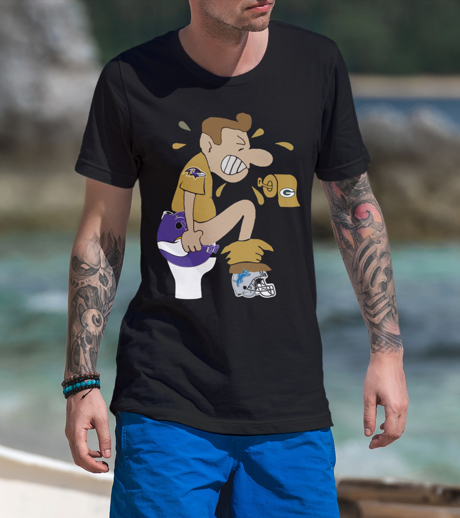 Baltimore Ravens Toilet Humor With Green Bay Packers And Detroit Lions Football Rivalry T-Shirt