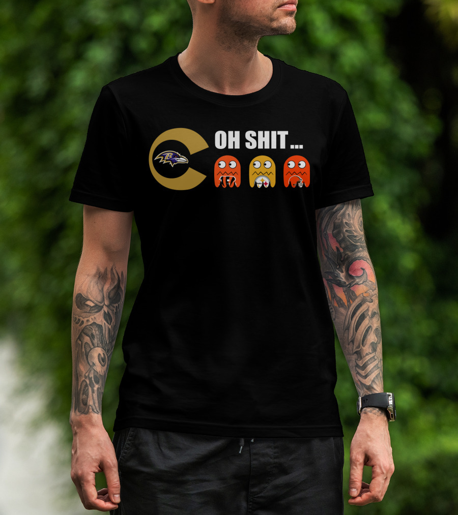Baltimore Ravens Pacman Steelers Browns Bengals Oh Shit T-Shirt