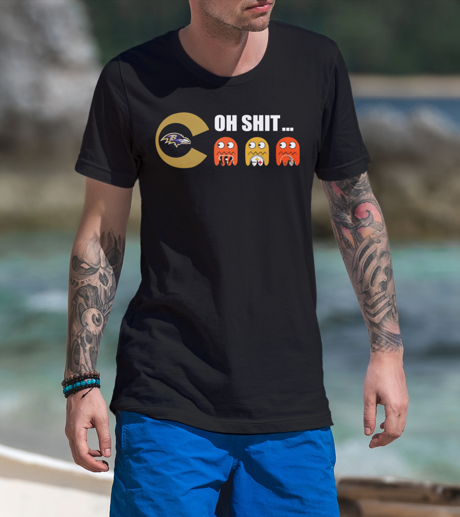 Baltimore Ravens Pacman Steelers Browns Bengals Oh Shit T-Shirt