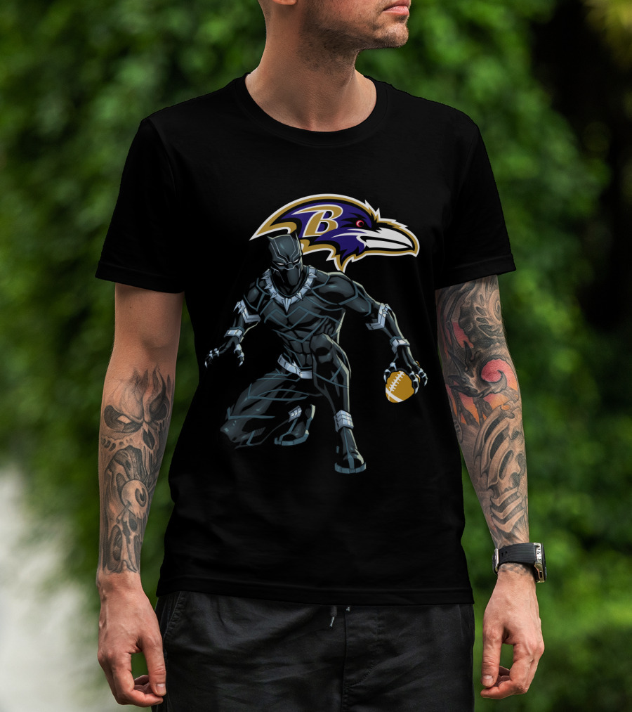 Baltimore Ravens Panther Crouching With Football T-Shirt