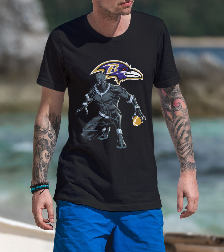 Baltimore Ravens Panther Crouching With Football T-Shirt
