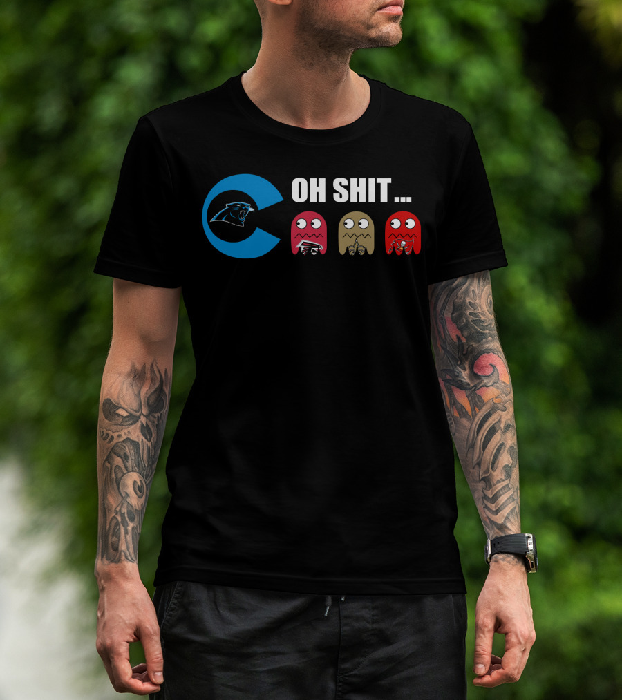 Carolina Panthers Oh Shit Pac-Man Ghosts T-Shirt
