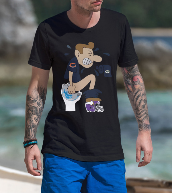 Chicago Bears Fan Humor Rival Teams Toilet Cartoon T-Shirt