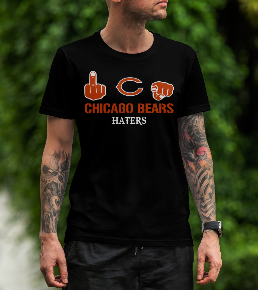 Chicago Bears Haters Middle Finger Logo Fist T-Shirt