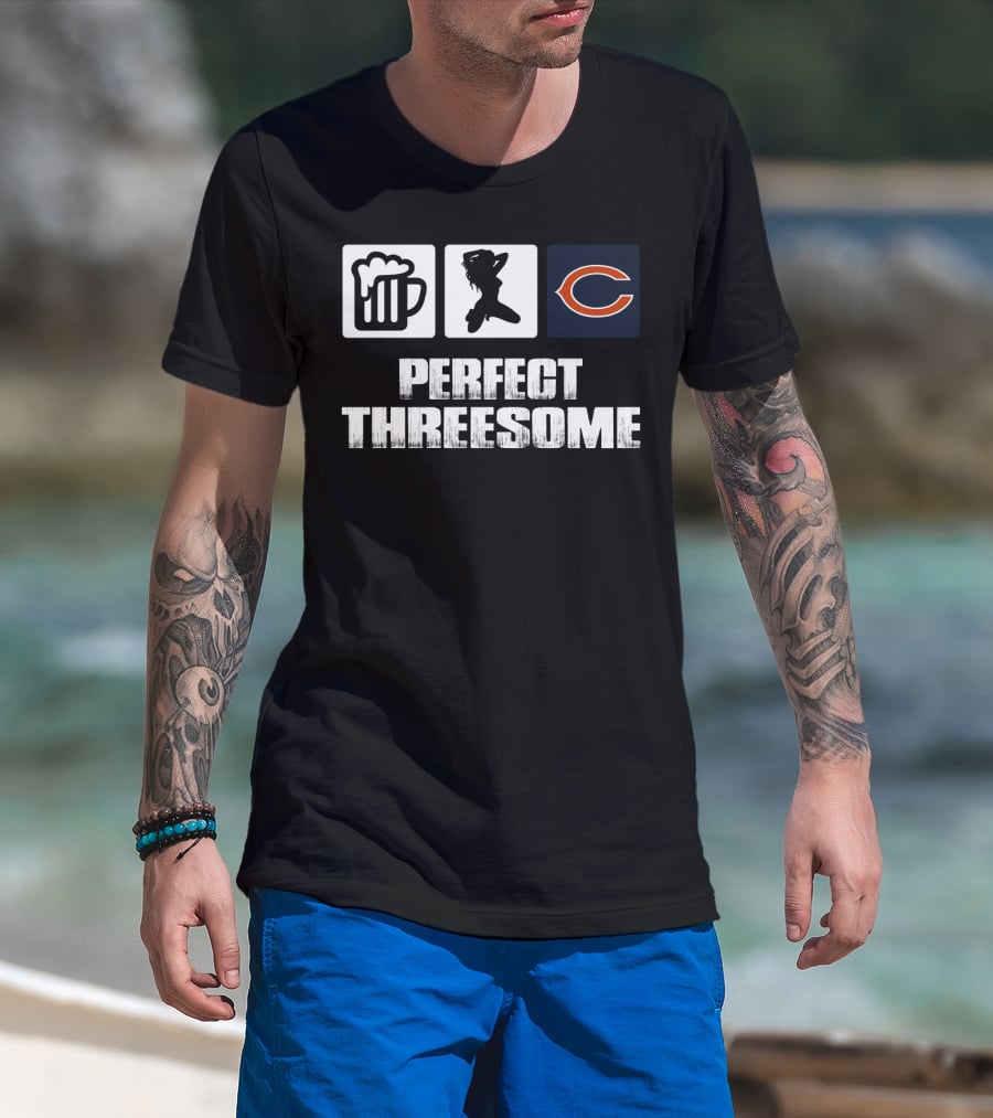 Chicago Bears Perfect Threesome Beer And Silhouette T-Shirt