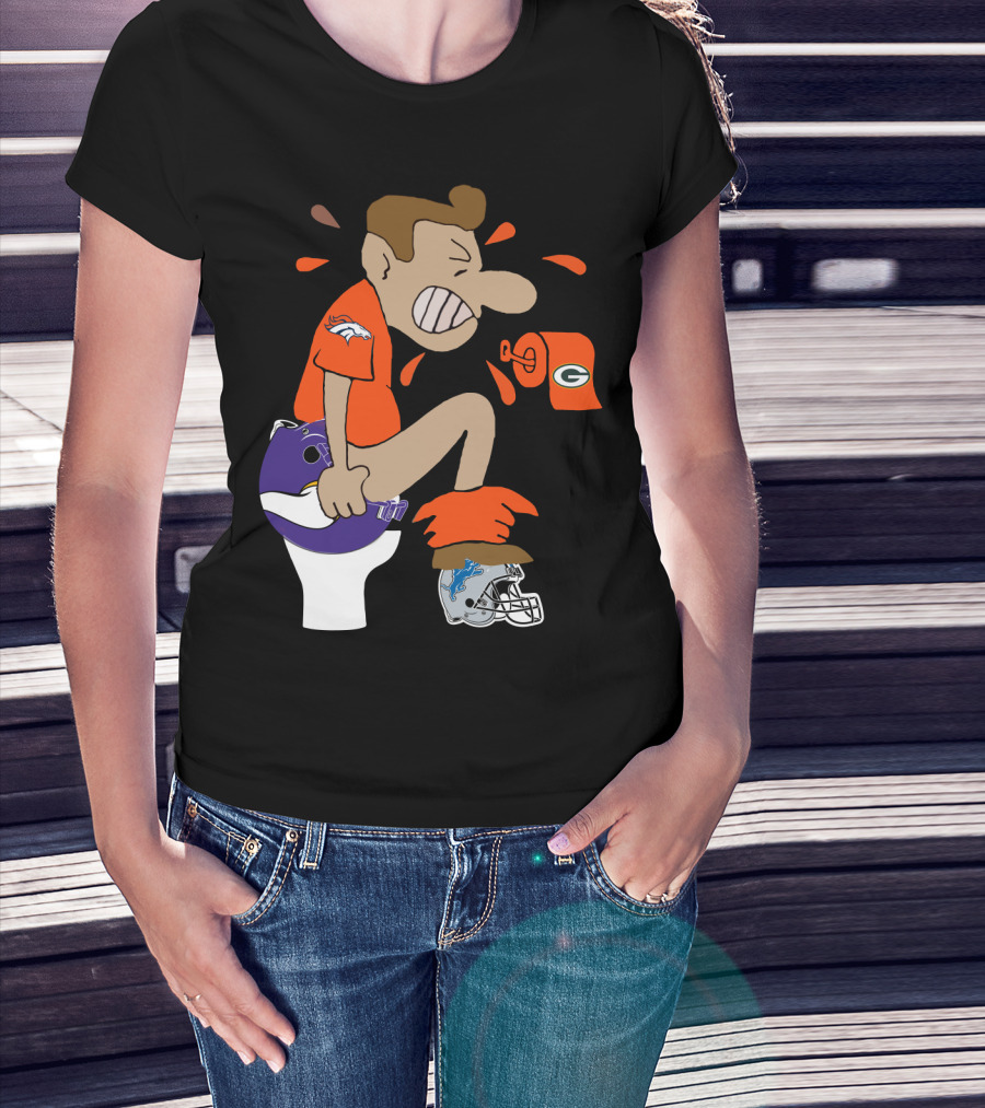 Denver Broncos Fan Toilet Humor With Detroit Lions Green Bay Packers Minnesota Vikings Logos T-Shirt