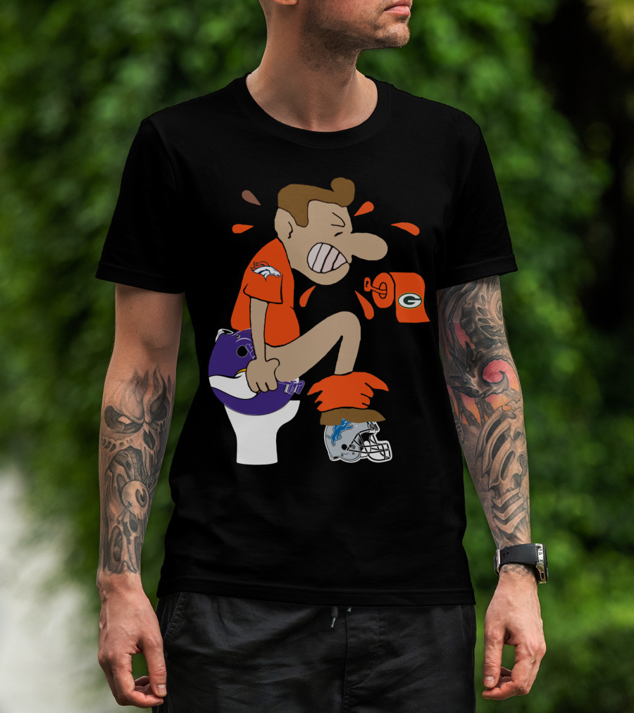 Denver Broncos Fan Toilet Humor With Detroit Lions Green Bay Packers Minnesota Vikings Logos T-Shirt