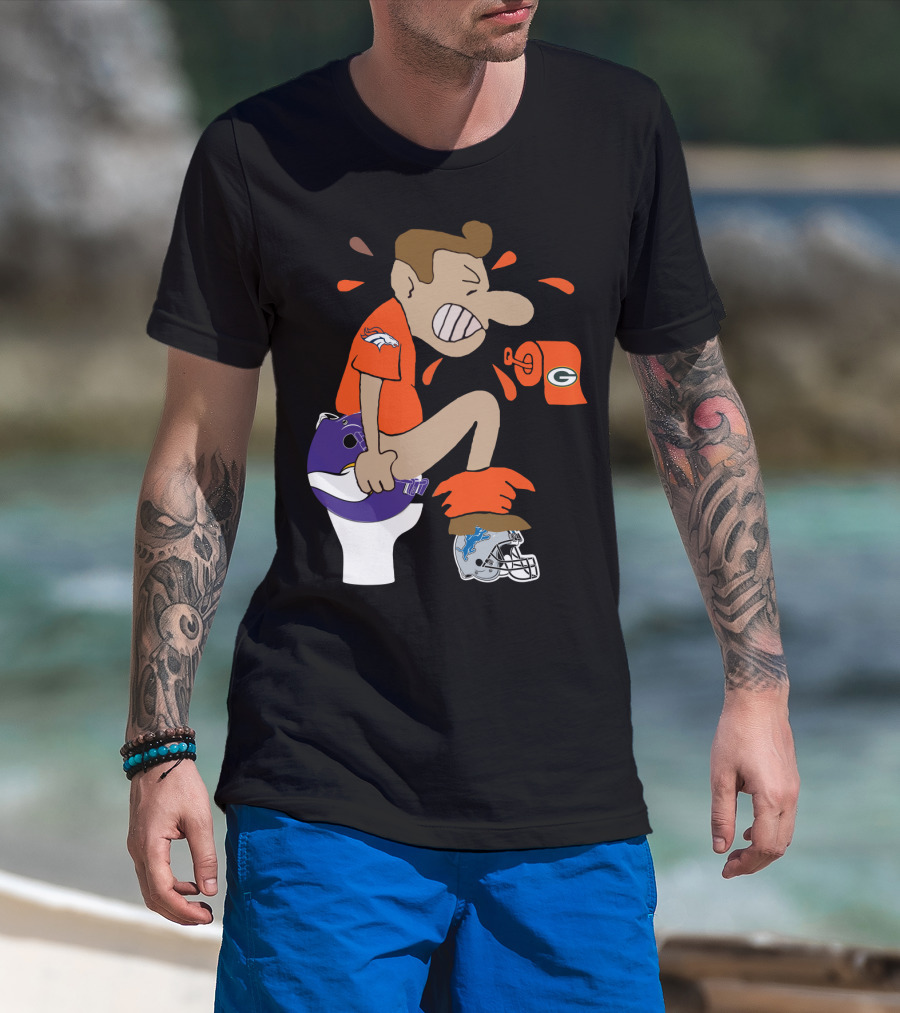 Denver Broncos Fan Toilet Humor With Detroit Lions Green Bay Packers Minnesota Vikings Logos T-Shirt