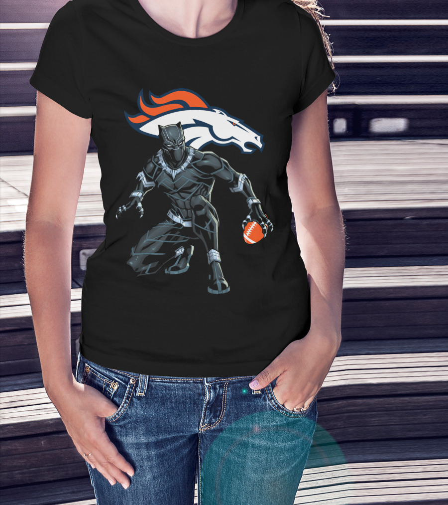 Denver Broncos Panther Crouching With Football T-Shirt
