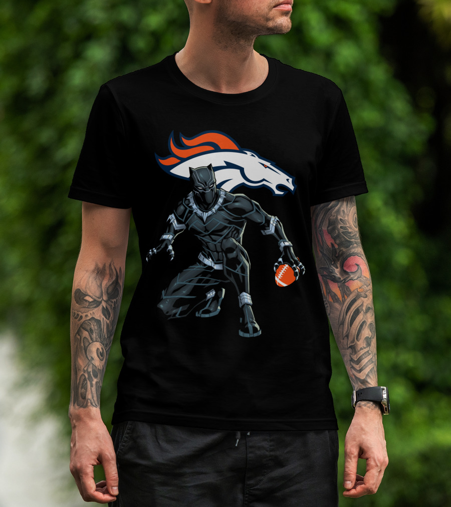 Denver Broncos Panther Crouching With Football T-Shirt