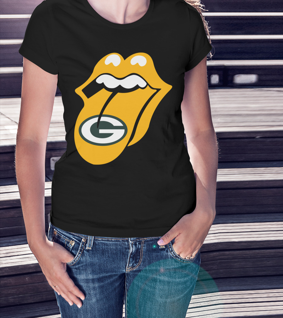 Rolling Stones Tongue Green Bay Packers Logo Mashup T-Shirt