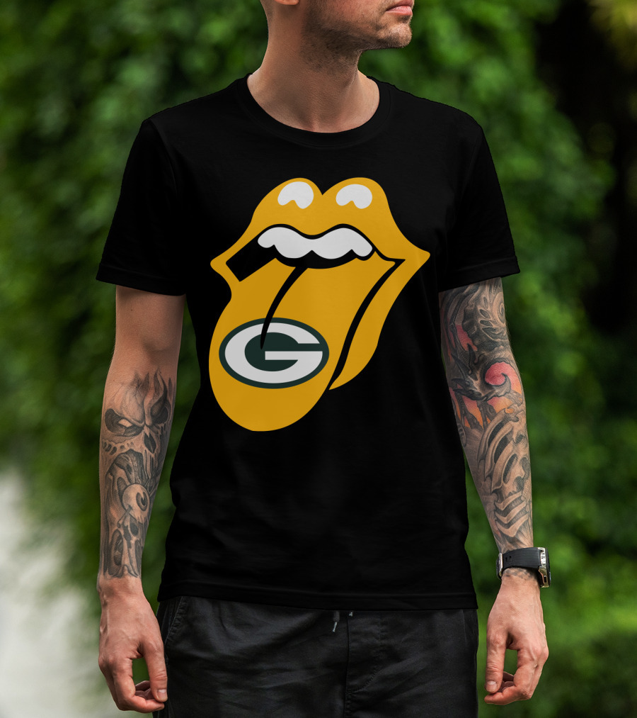 Rolling Stones Tongue Green Bay Packers Logo Mashup T-Shirt