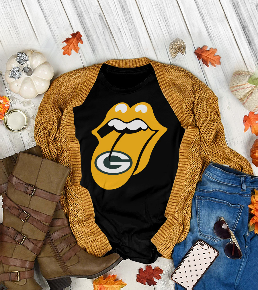 Rolling Stones Tongue Green Bay Packers Logo Mashup T-Shirt