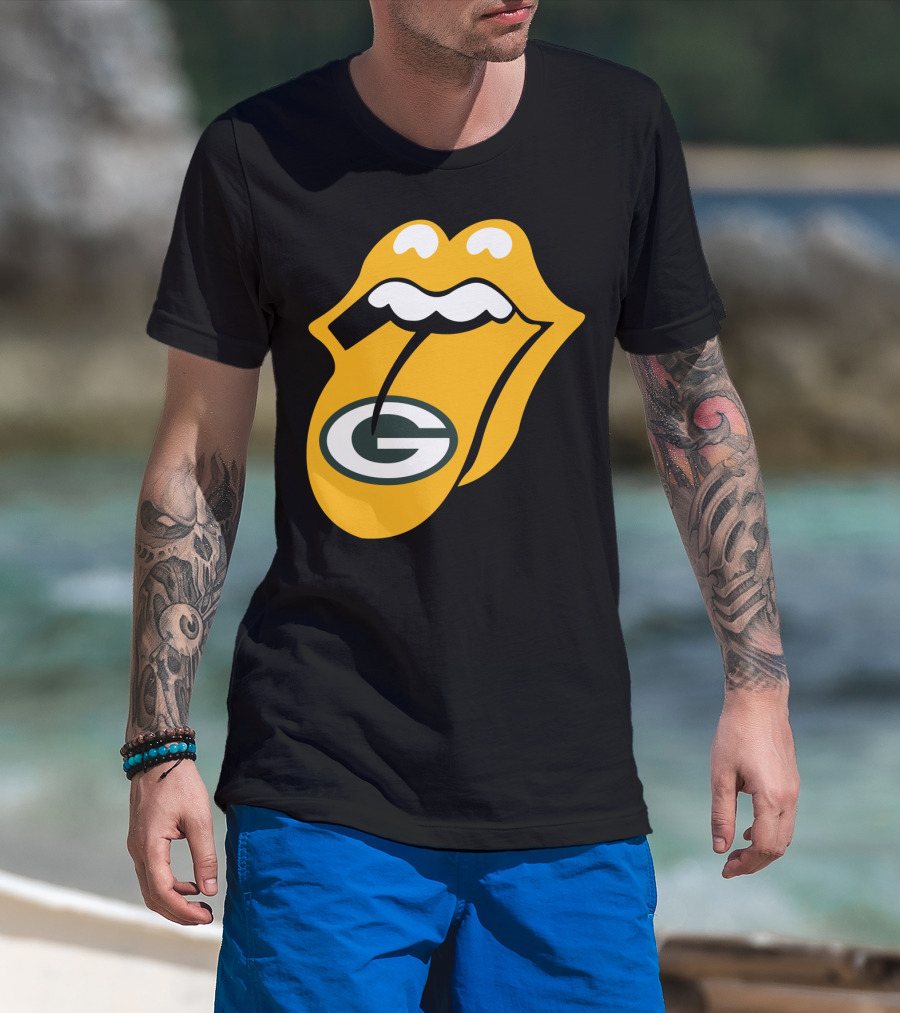 Rolling Stones Tongue Green Bay Packers Logo Mashup T-Shirt