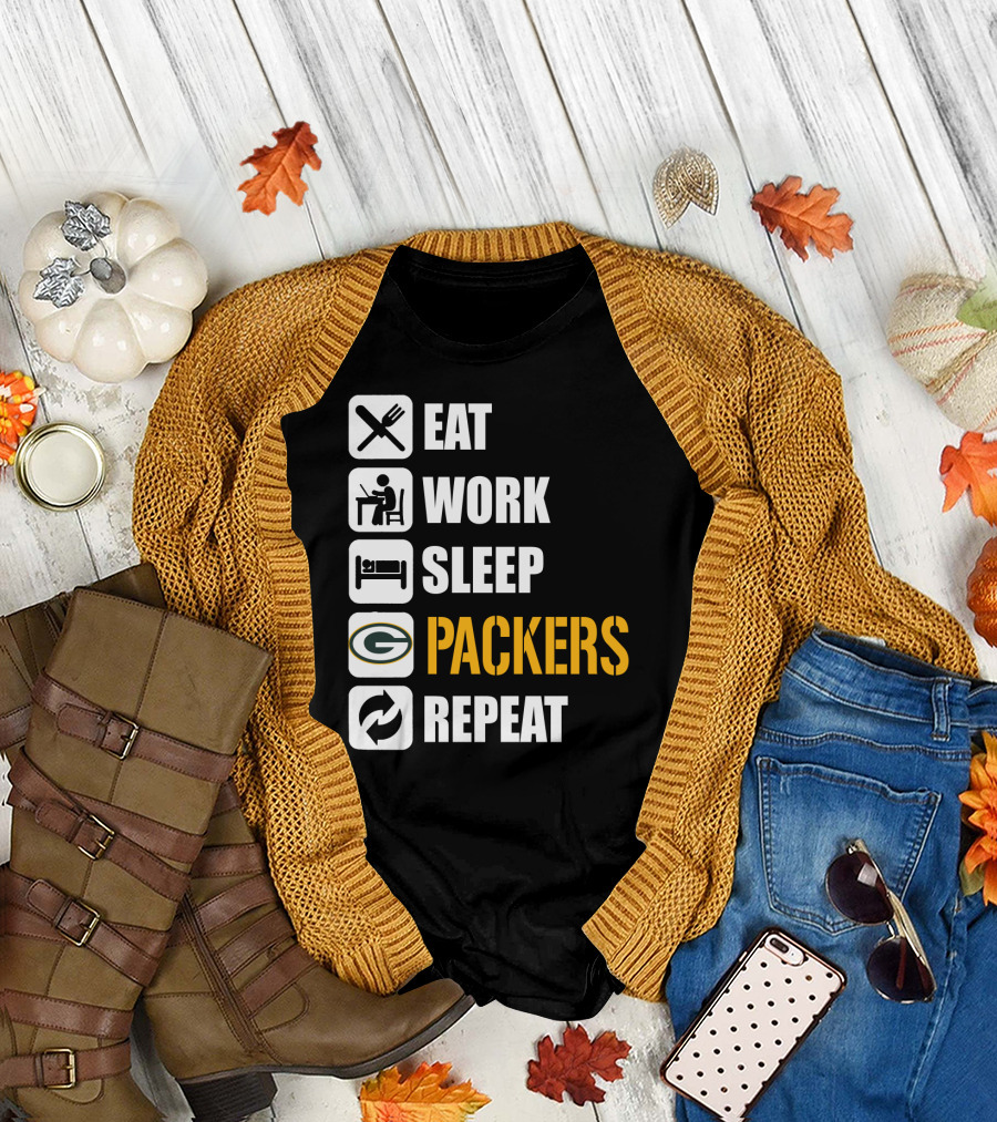Eat Work Sleep Green Bay Packers Repeat T-Shirt