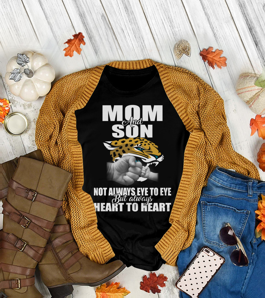 Mom And Son Jacksonville Jaguars Not Always Eye To Eye But Always Heart To Heart T-Shirt