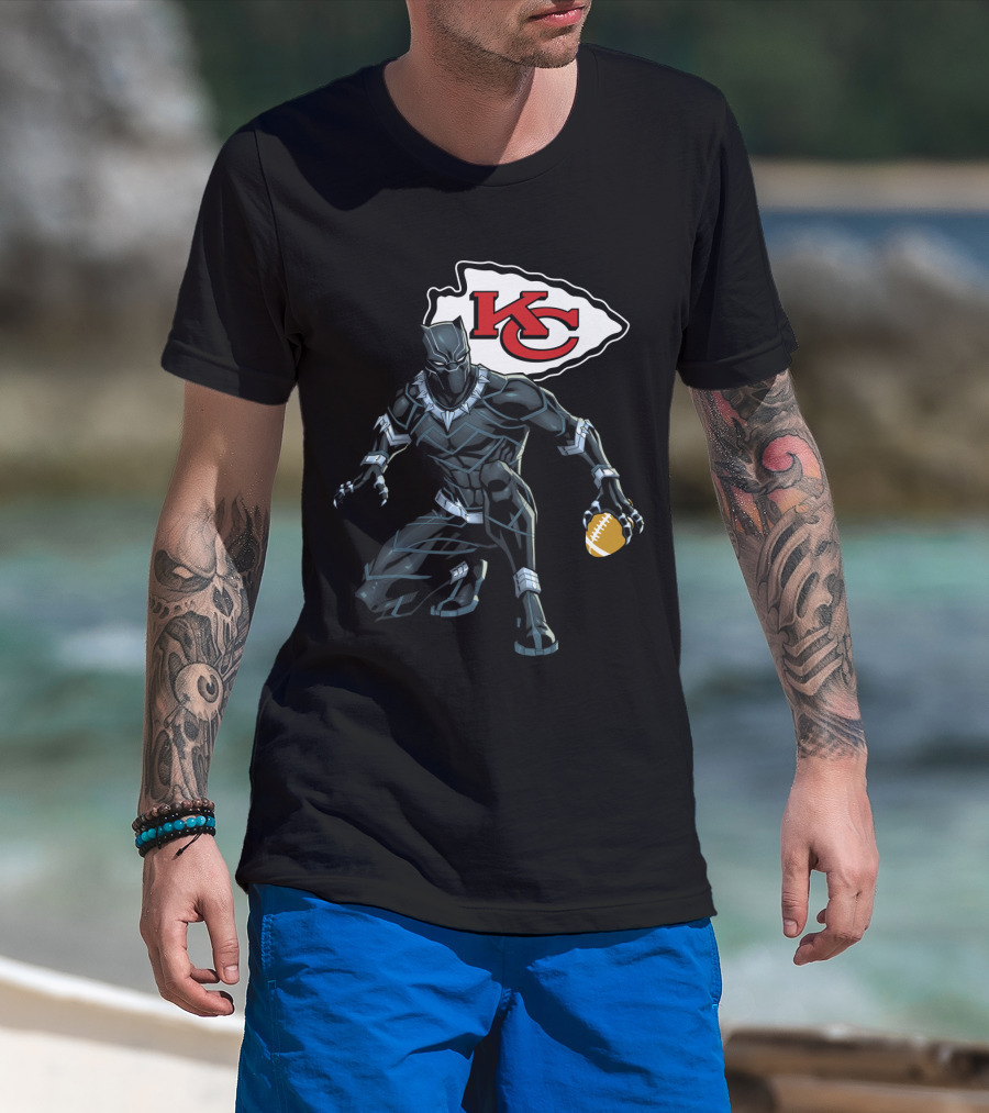 Kansas City Chiefs Black Panther Football Fusion T-Shirt