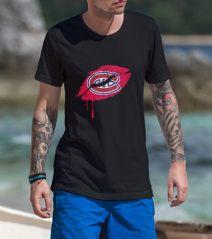 Montreal Canadiens Logo Red Lips Drip Effect T-Shirt