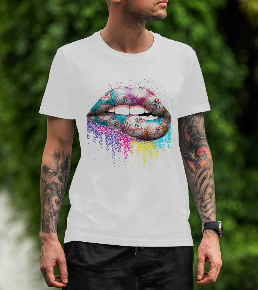 Lip Yankees Rainbow Sparkle Baseball Fan T-Shirt